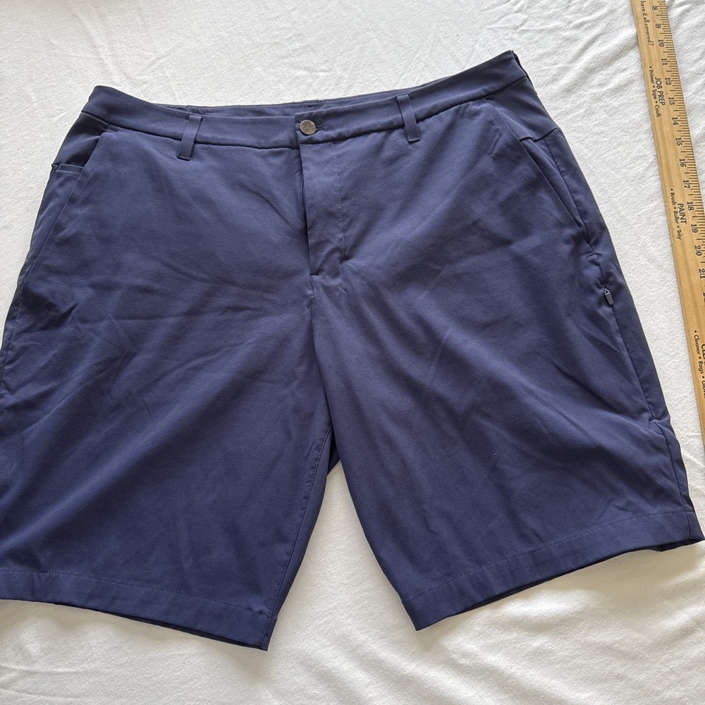 Lululemon Mens Blue Golf Shorts Size 38 Flat Front Chino Casual